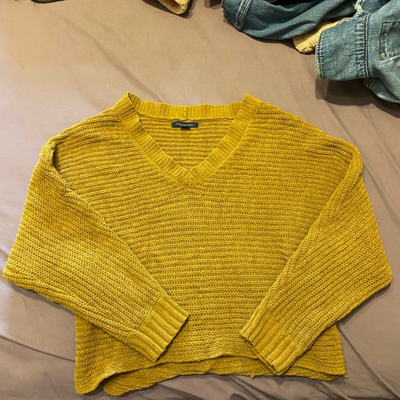 Mustard Yellow American Eagle Cropped Sweater - Picture 1 of 2